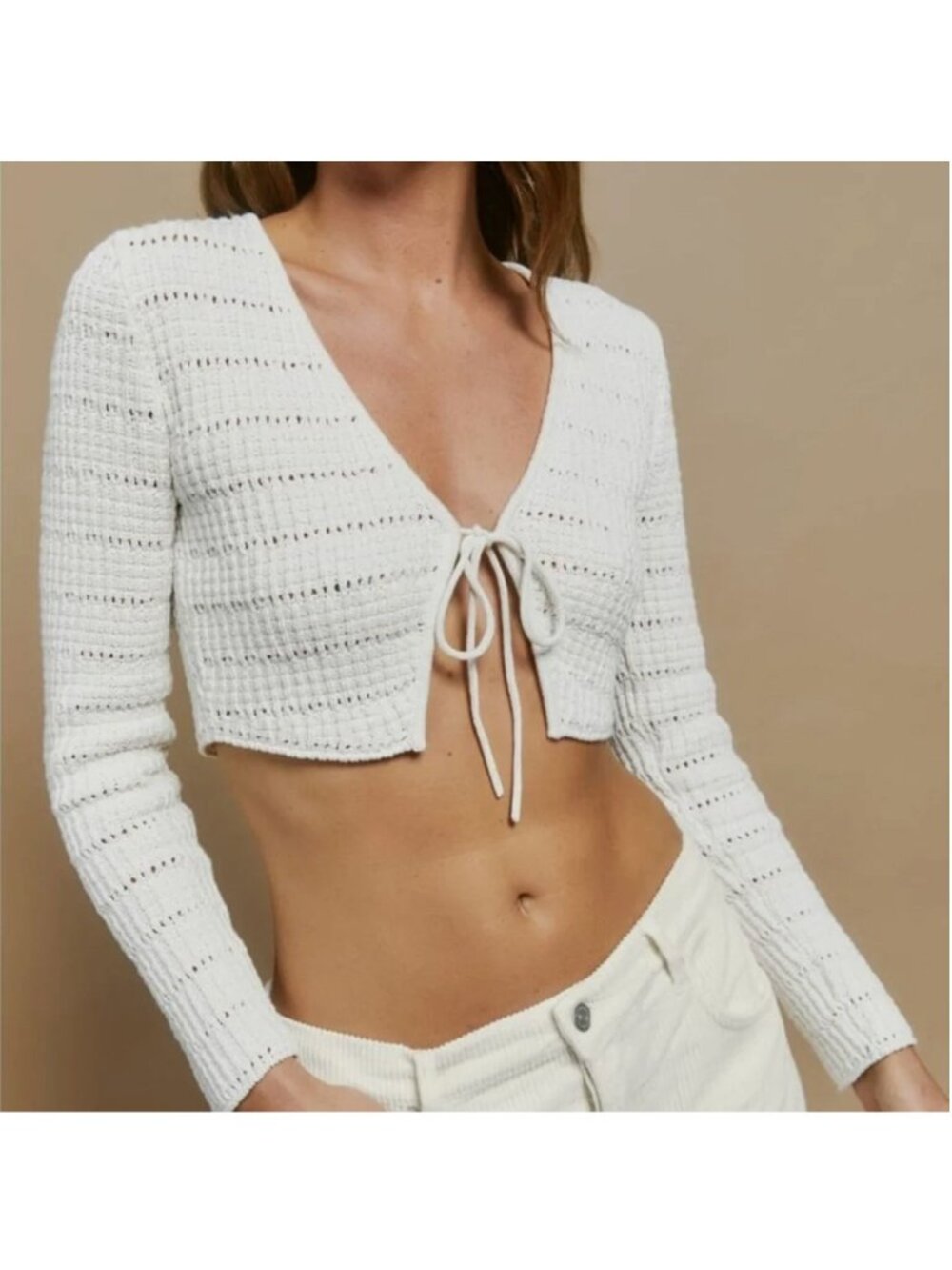 Reformation Piero Open Knit Cropped Cream Cardigan Sweater Boho XS